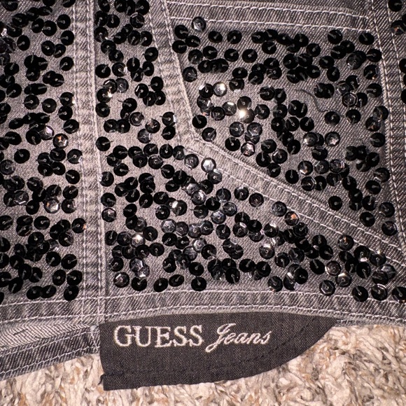 Guess Black Sequin Embellished Denim Cutoff Shorts - Picture 2 of 5